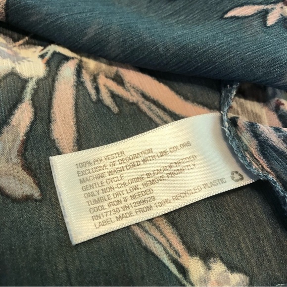 Knox Rose Womens Size Large Peasant Bohemian Floral Top Front Tie Blue Green - Picture 8 of 10